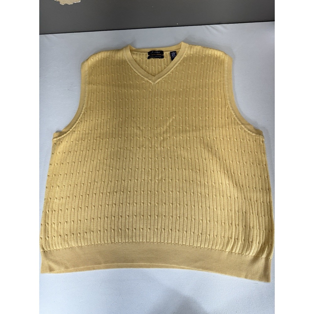 John Ashford Men's XL‎ Sweater Vest Yellow 100% Pima Cotton Golf Casual Preppy